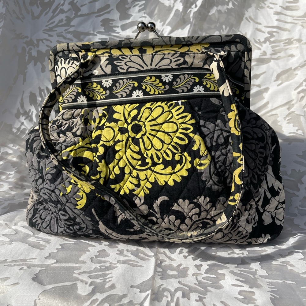 Vera Bradley Retired Yellow and Black Patterned Snap Close Purse